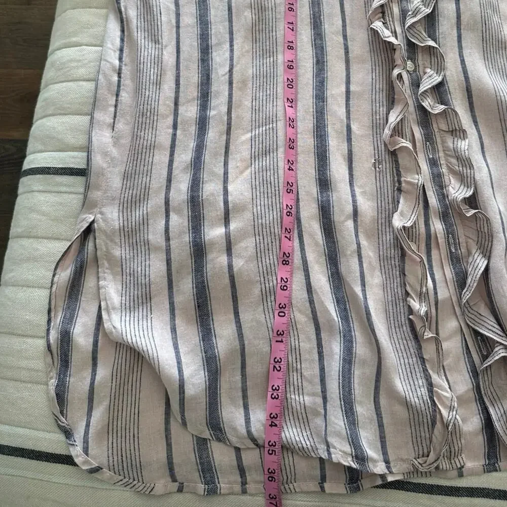 Free People - Ruffle Front Shirt - Extra Large (pink/denim stripe color) - Picture 11 of 15